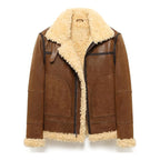 Mens Adjustable Warm Shearling Aviator Leather Jacket