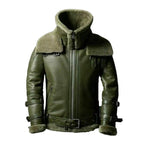 Mens Double Collar Green RAF Bomber Shearling Jacket