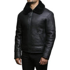 Mens Black Real Shearling Leather Jacket