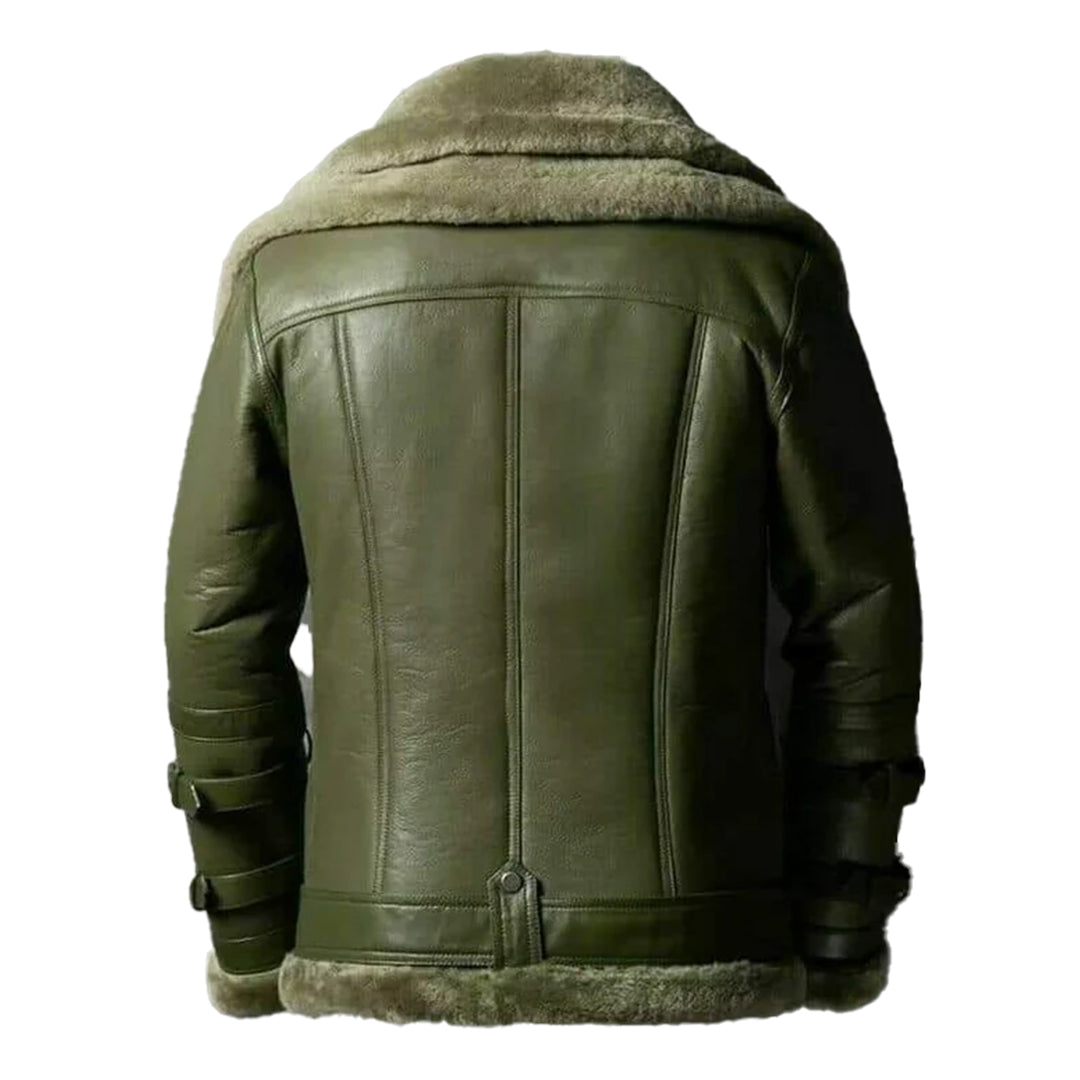 Mens Double Collar Green RAF Bomber Shearling Jacket