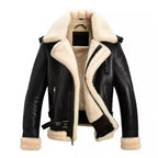 Mens Black Aviator Shearling Bomber Leather Jacket