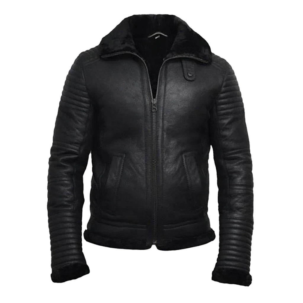 Mens Black Flying Shearling Leather Jacket