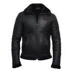 Mens Black Flying Shearling Leather Jacket