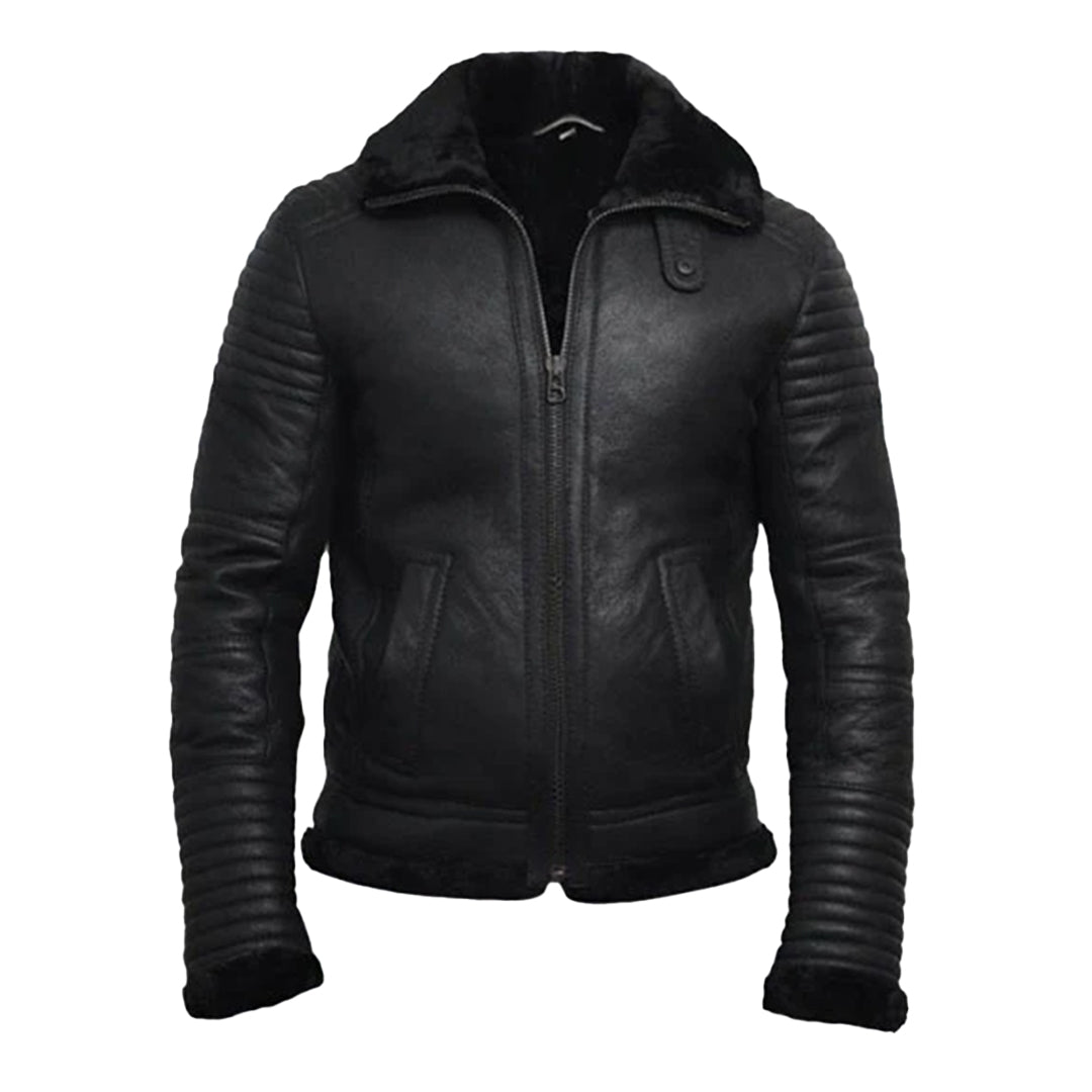 Mens Black Flying Shearling Leather Jacket