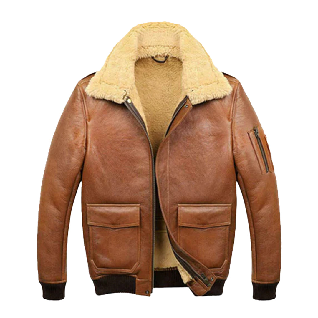 Mens Aviator Camel A2 Shearling Bomber Leather Jacket
