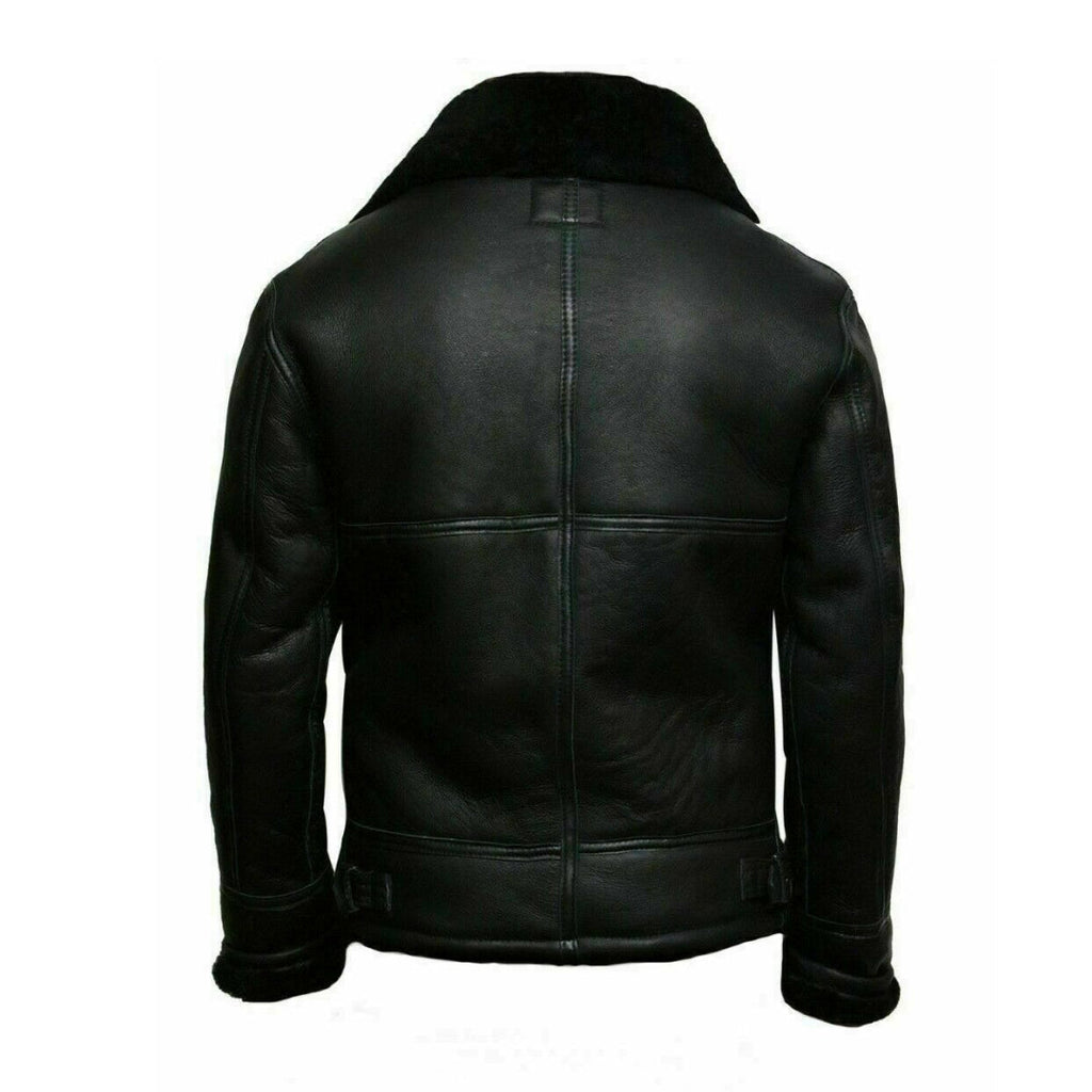 Mens Shearling Adjustable Collar Leather Jacket