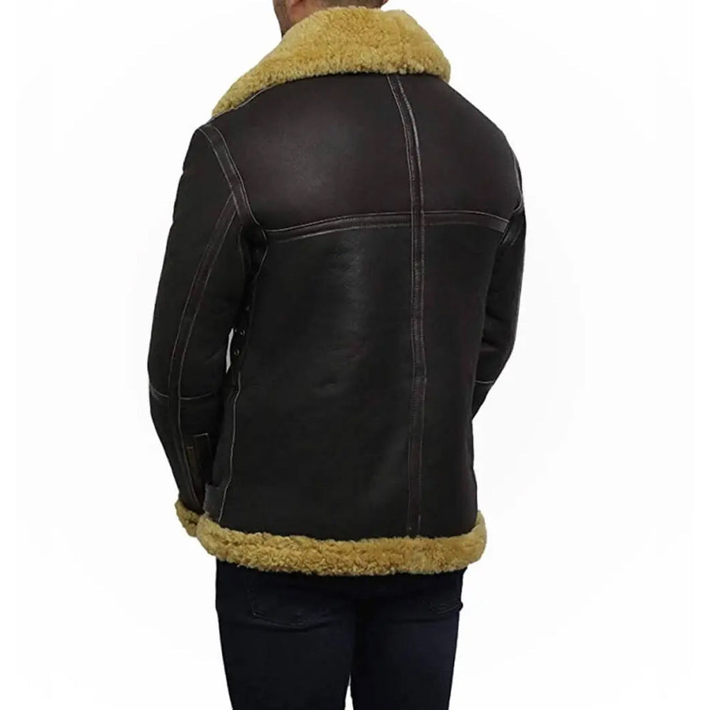 Mens Real Shearling Bomber Black Leather Jacket