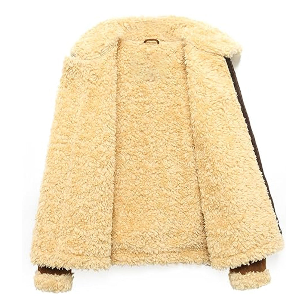 Mens Adjustable Warm Shearling Aviator Leather Jacket