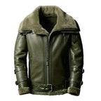 Mens Double Collar Green RAF Bomber Shearling Jacket