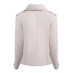 Womens White Shearling Straight Moto Jacket