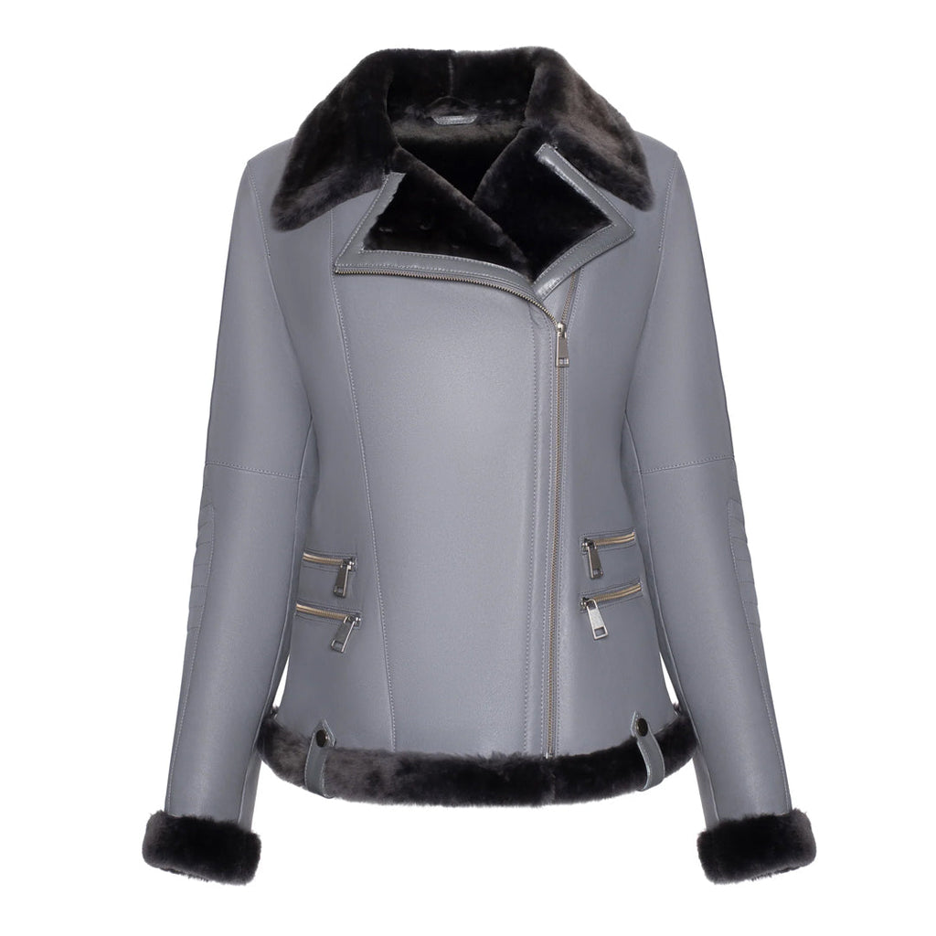 Womens Black Fur Shearling Leather Jacket