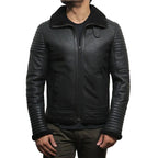 Mens Black Flying Shearling Leather Jacket