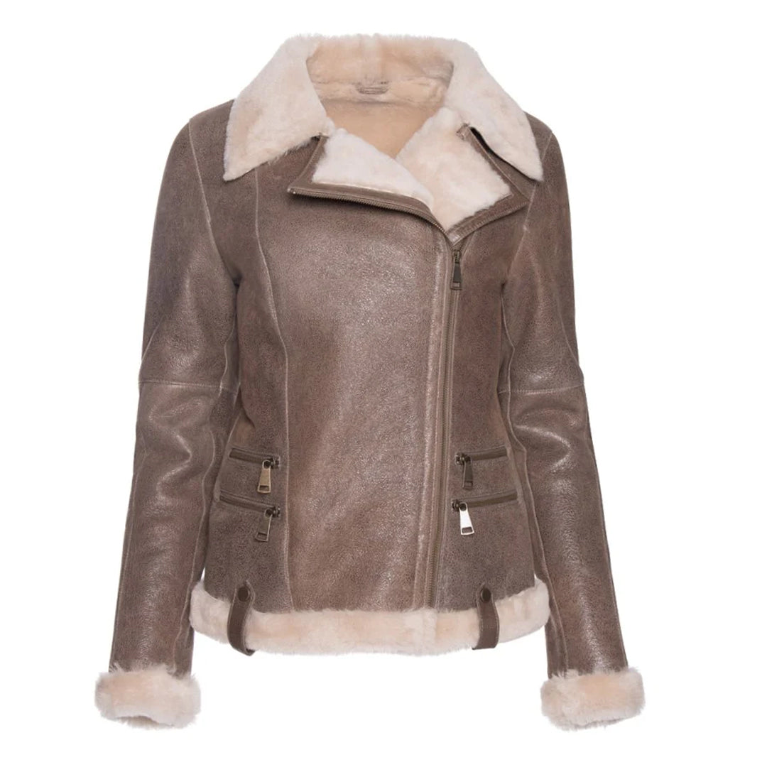 Womens Spanish Brown Shearling Leather Jacket