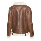 Women White Fur Merino Shearling Brown Leather Jacket