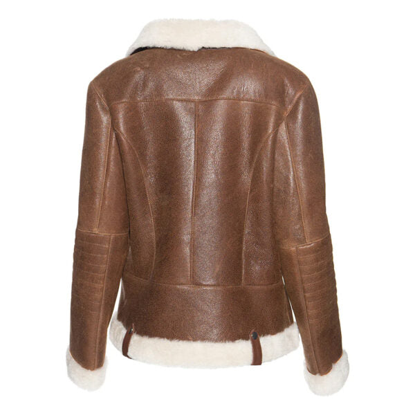 Women White Fur Merino Shearling Brown Leather Jacket
