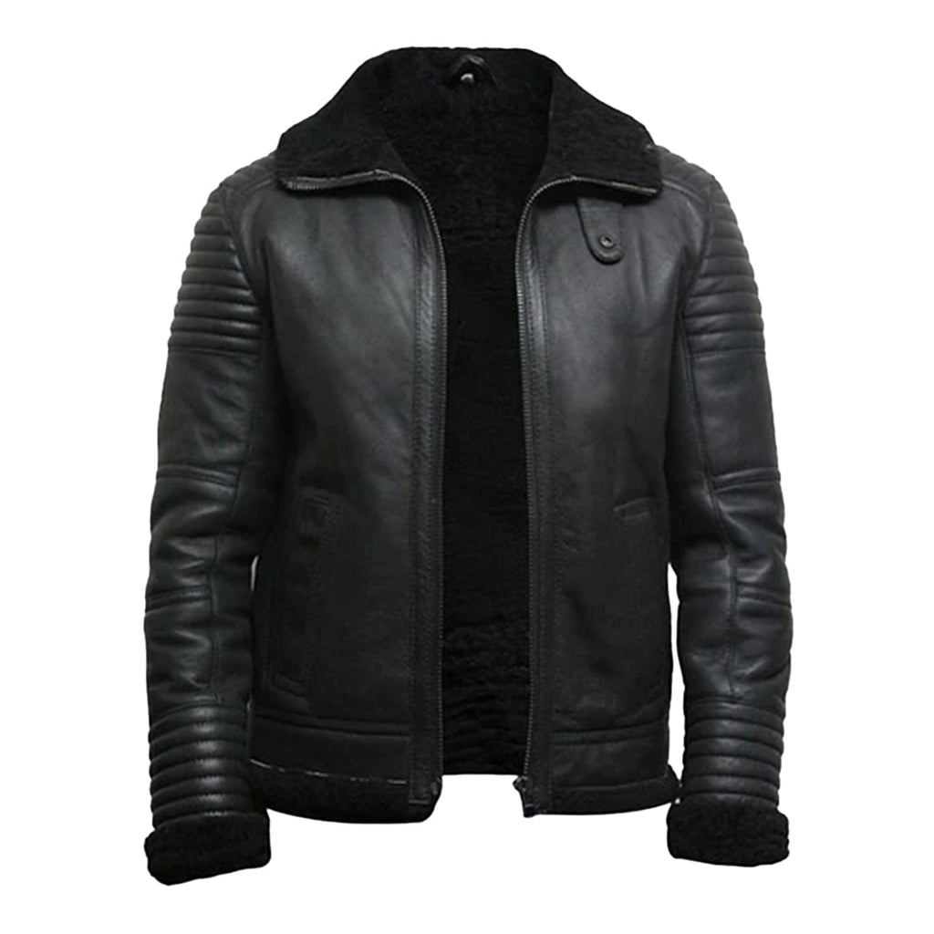 Mens Black Flying Shearling Leather Jacket
