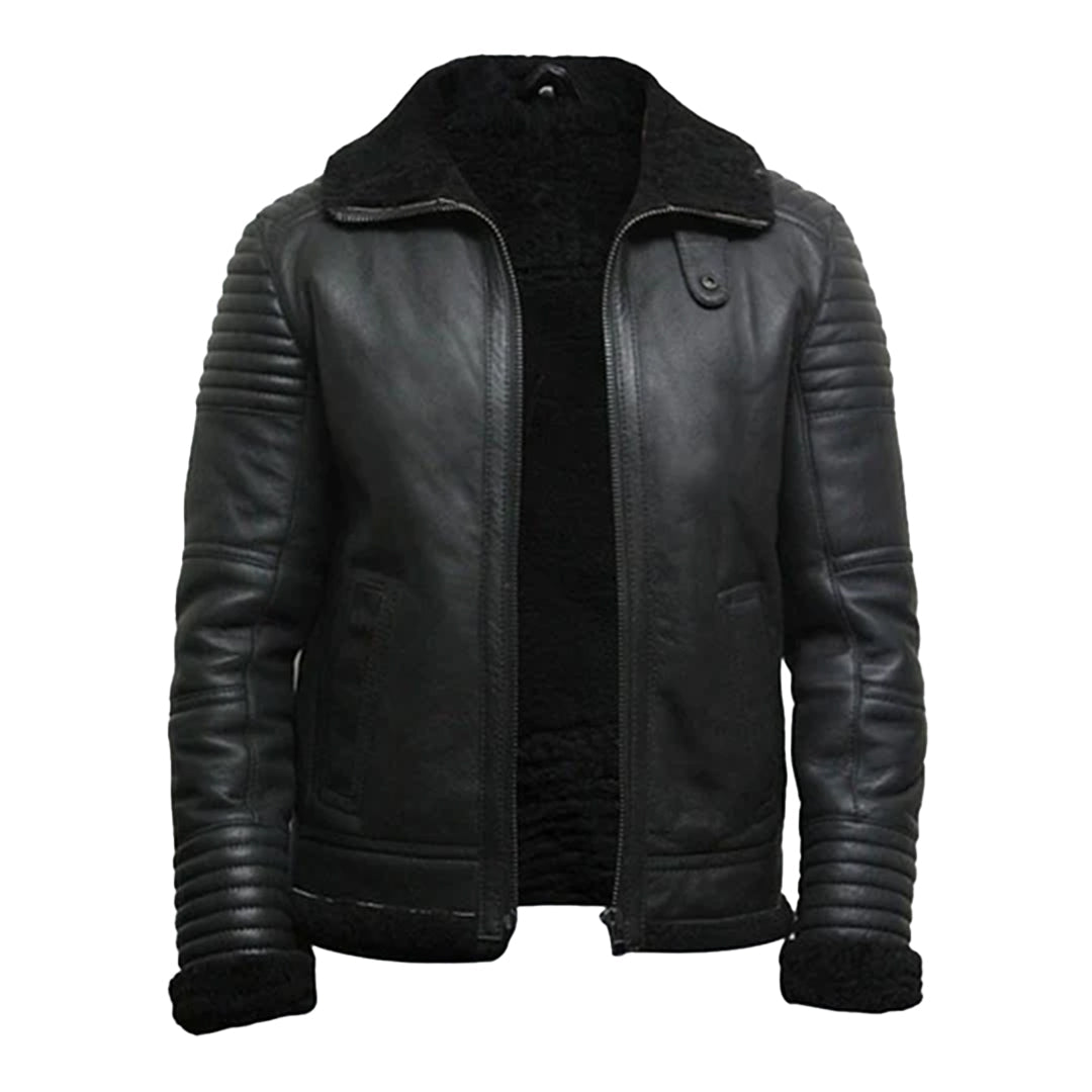 Mens Black Flying Shearling Leather Jacket