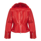 Womens Tara Calf Red Fur Red Leather Jacket