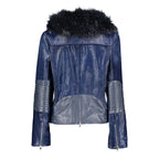 Womens Tara Calf Blue Fur Blue Leather Jacket