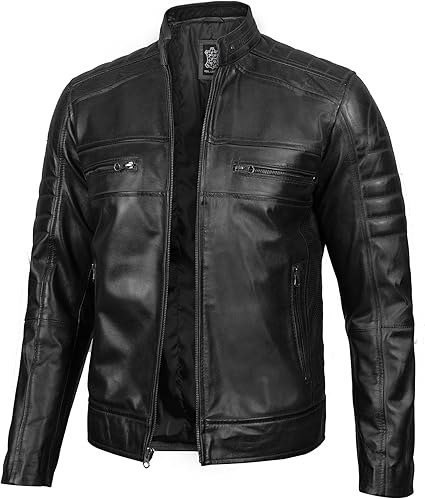 Mens Cafe Racer Jacket – Black Real Lambskin Leather
