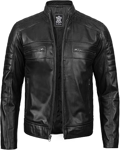Mens Cafe Racer Jacket – Black Real Lambskin Leather