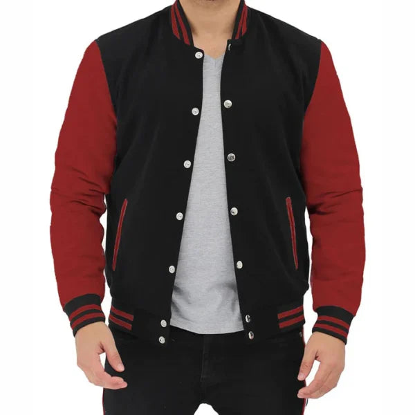 Mens Maroon and Black Baseball Varsity Jacket