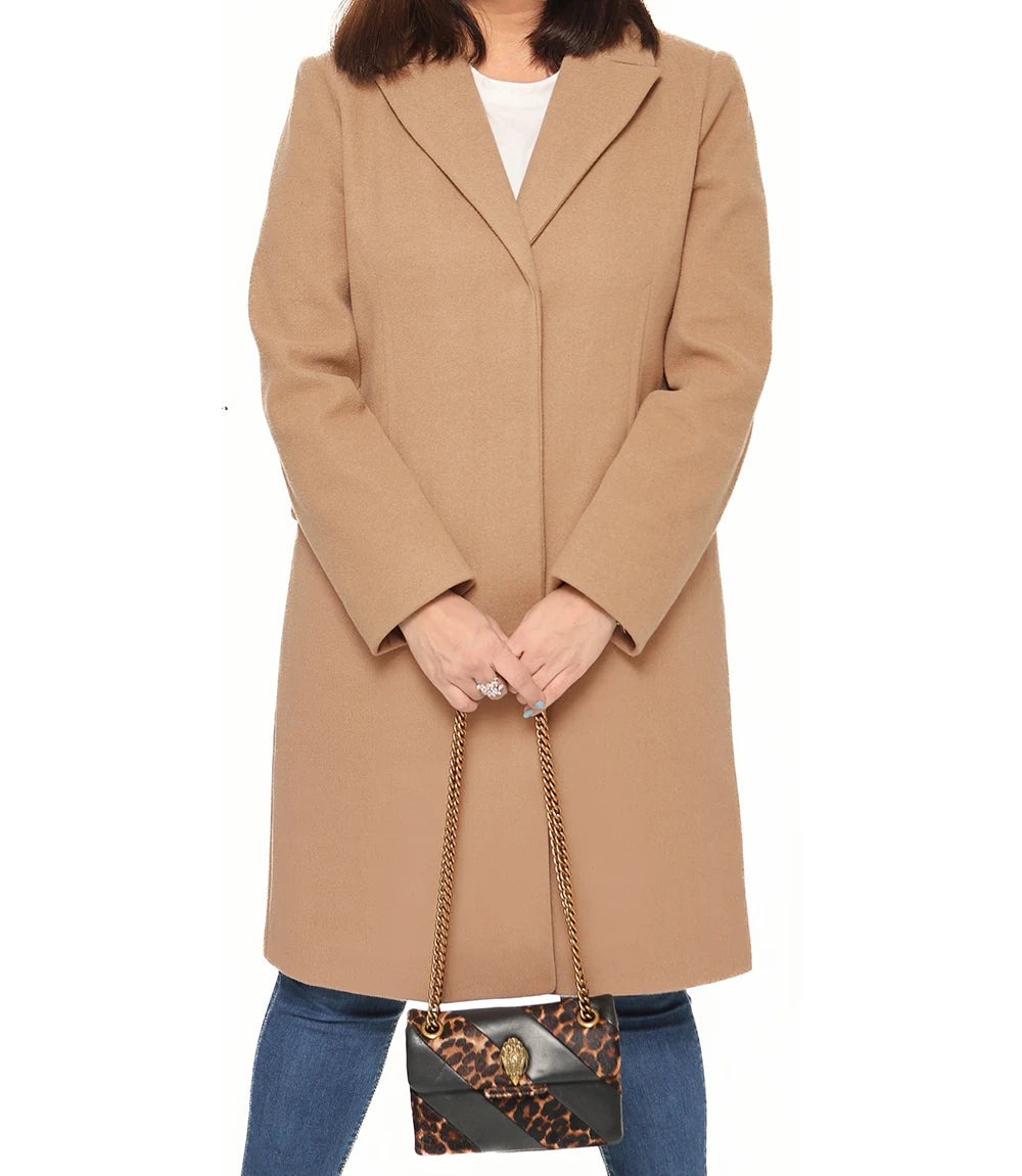 Womens Beige Knee Wool Coat