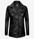 Bitonto Womens Black Leather Coat - 3/4 Length