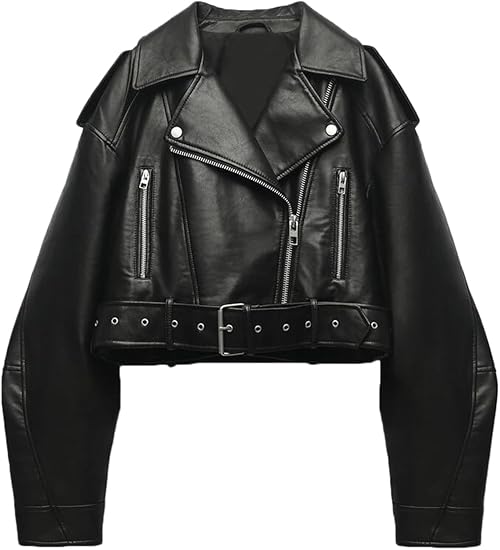 Womens Black Leather Cropped Jacket