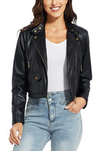 Women Cropped Black Leather Jacket