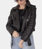 Women Black Leather Biker Jacket