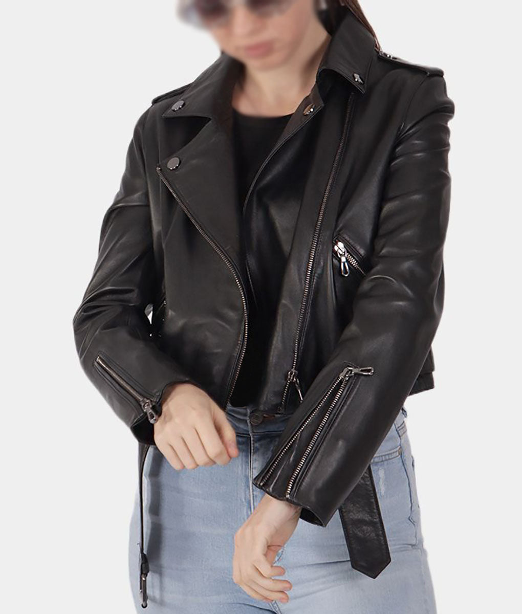 Women Black Leather Biker Jacket
