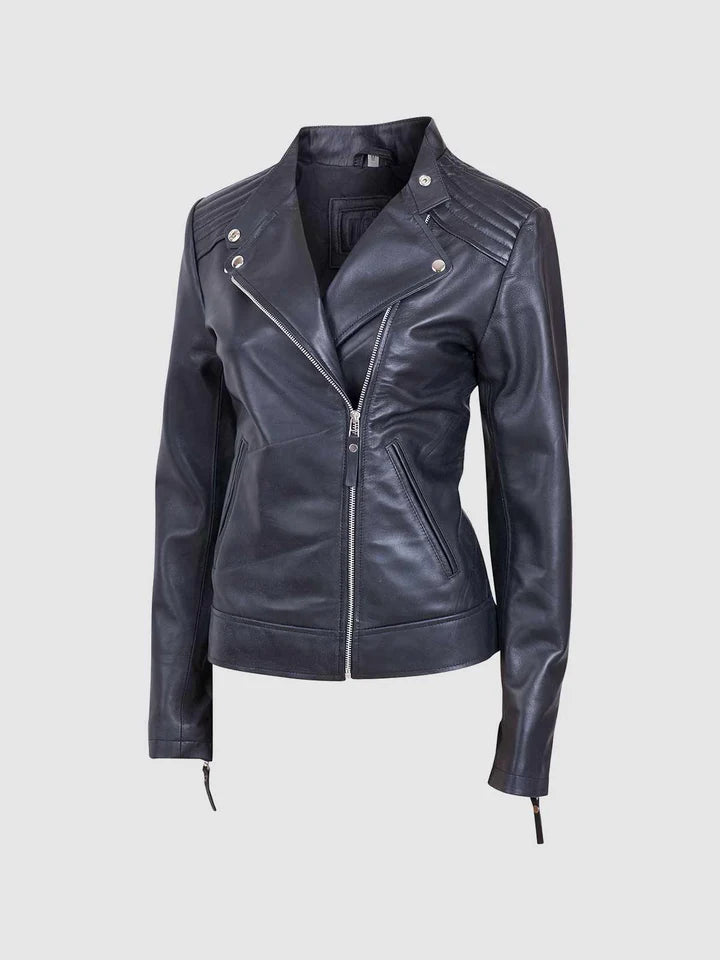 Womens Black Leather Moto Jacket