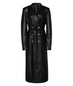 Womens Black Leather Trench Coat