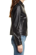 Womens Tall Black Nappa Leather Biker Jacket