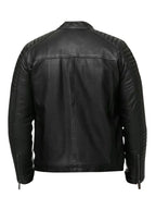 Men Quilted Biker Black Jacket