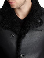 Mens Black Shearling Leather Trench Coat