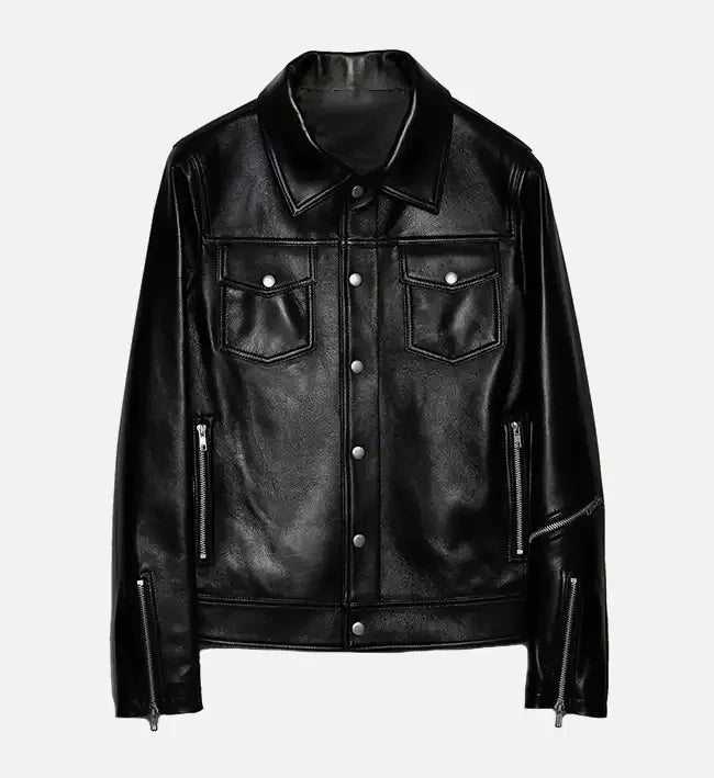 Womens Black Zipper Trucker Biker Jacket