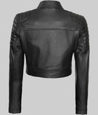 Jane Womens Black Cropped Leather Jacket