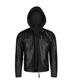 Mens Black Slim Fit Leather Jacket With Hood