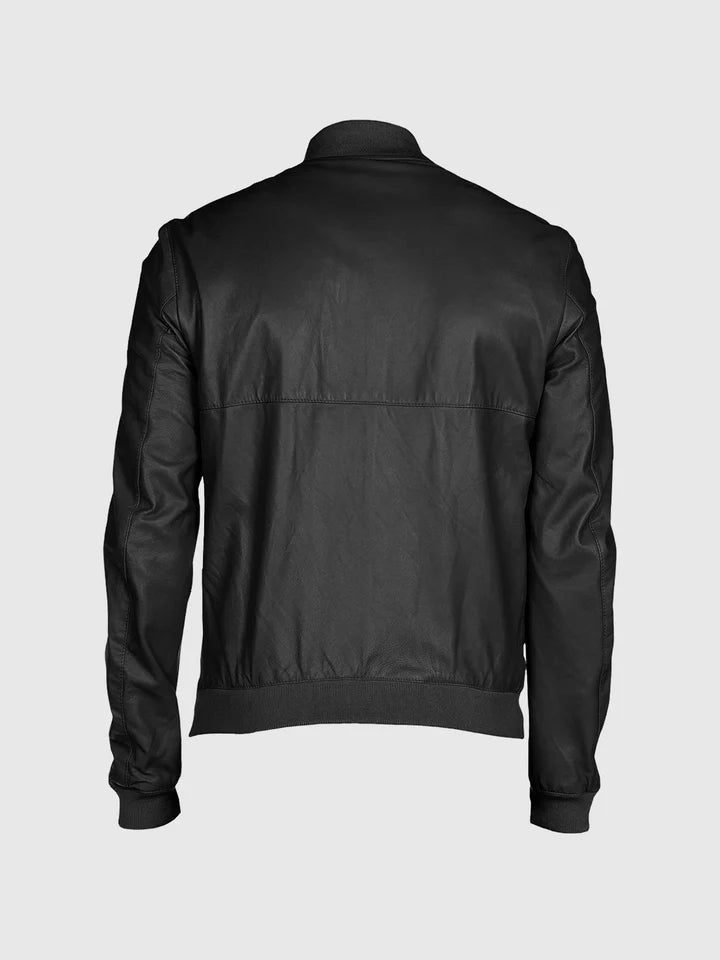 Striker Men's Black Leather Bomber Jacket