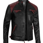 Mens Black Leather Cafe Racer Jacket – Quilted Design