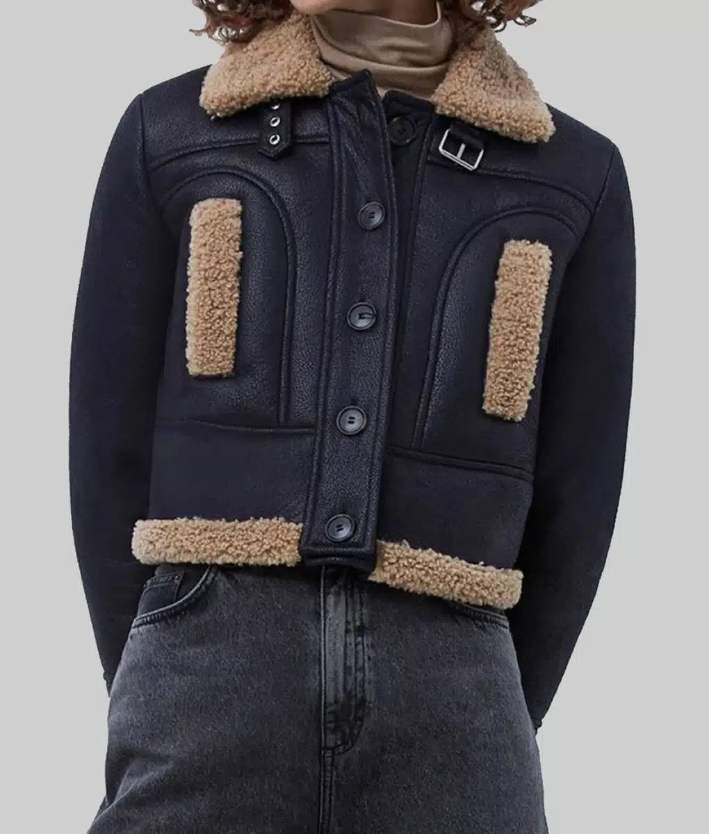 Womens Black Leather Shearling Jacket