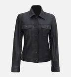 Womens Leather Black Trucker Jacket