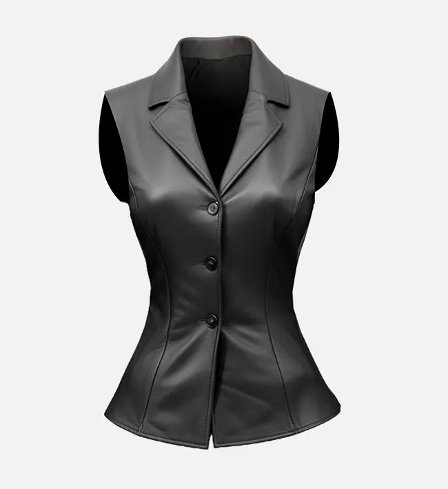 Women Black Casual Leather Vest