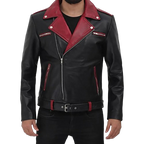Black leather motorcycle jacket for men