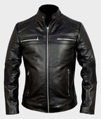 Black cafe racer biker leather jacket for men