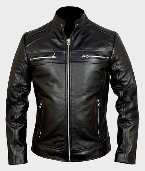 Black cafe racer biker leather jacket for men