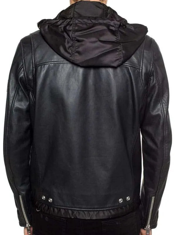 Men Striped Biker Style Leather Jacket