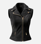 Women Black Suede Leather Biker Vest